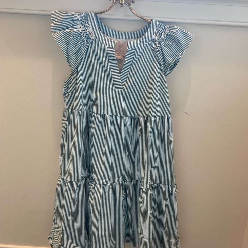 Gal Meets Glam Kids Blue and White Striped Dress